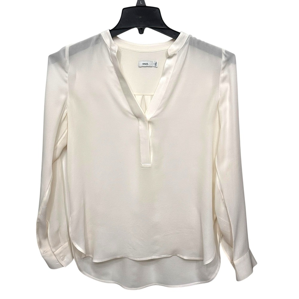 Vince women's‎ size 4 Ivory Sheer Blouse Silk Blend Long Sleeve Top Minimalist